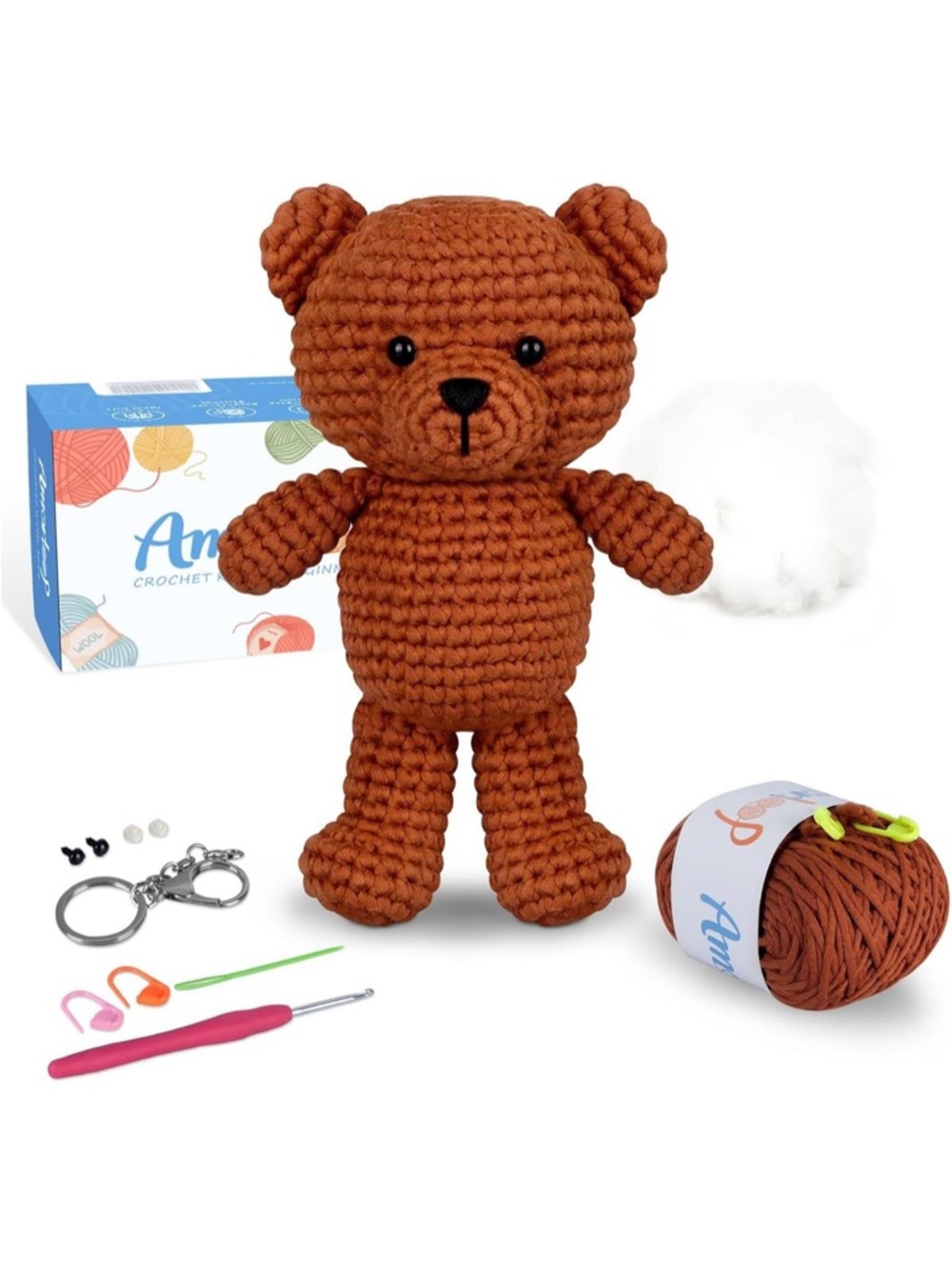 Beginner Crochet Kit Bear DIY Set Easy Yarn + Video Tutorial NIB